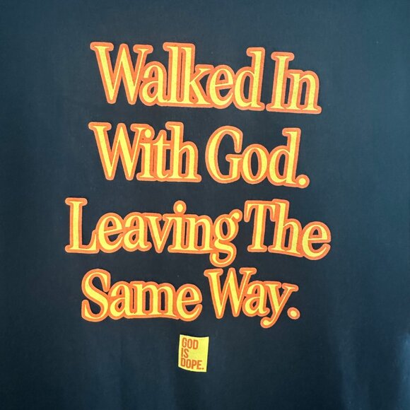 Walked In With God T-Shirt 2XL Gildan Heavy Cotton Black & Orange Religious Stat - Picture 3 of 6